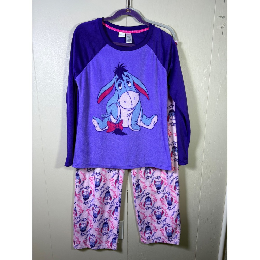 Disney Eeyore Fleece Pajama Set Large 12/14 2 Piece Sleepwear Nostalgia Lounge